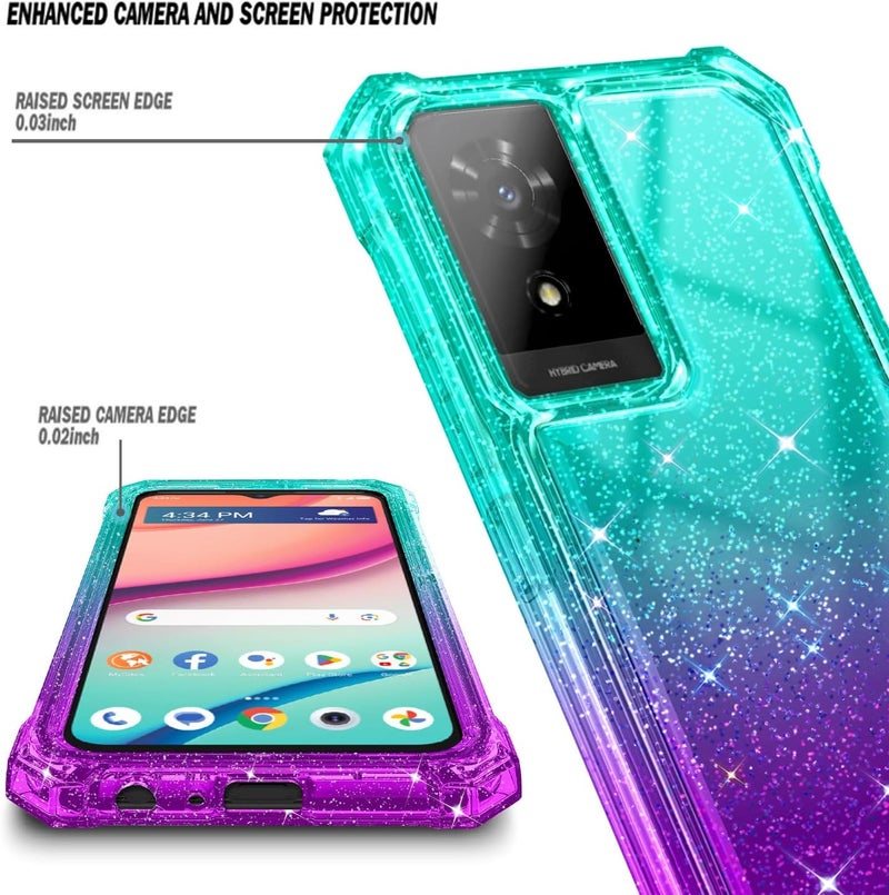 WDHD Compatible with TCL K24 & K23 & TCL 50 LE Phone Case Glitter Aqua/Purple | Full-Body Protective Shockproof Rugged Bumper Cover with Screen Protector, Raised Corners Drop Protection - Image 2